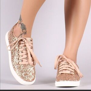 Rose Gold Glitter Lace Up Sneaker